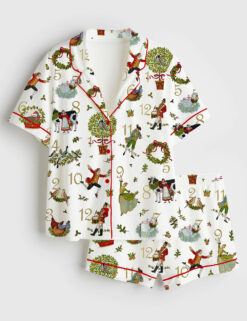 Womenâ€™s 12 Days Of Christmas Short Sleeve Satin Pajama Set