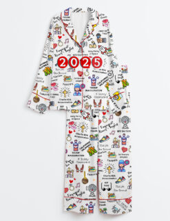 Womenâ€™s 2025 Christmas Year In Review Major Notable Events Long Sleeve Satin Pajama Set