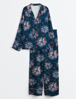 Womenâ€™s 4th Of July Fireworks Patriotic PartyÂ Western Long Sleeve Satin Pajama Set