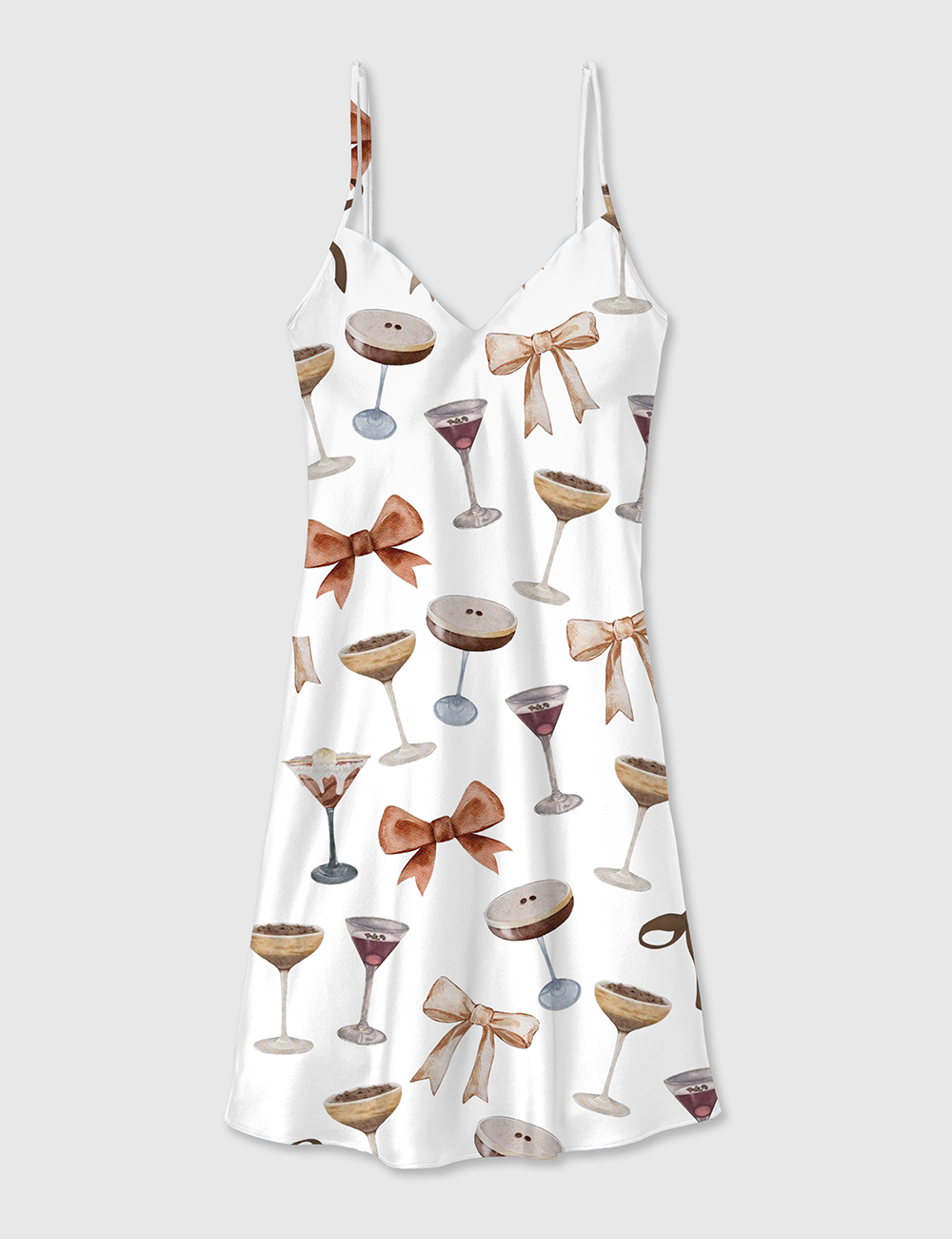  Women's Espresso Martini Coquette Bow Camisole Satin Pajama Dress