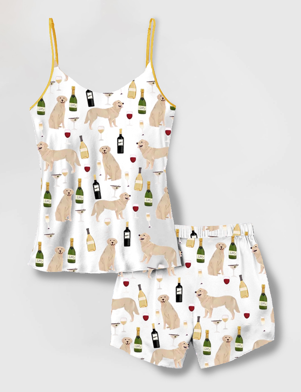  Women's Golden Retriever And Wine Camisole Satin Pajama Set 