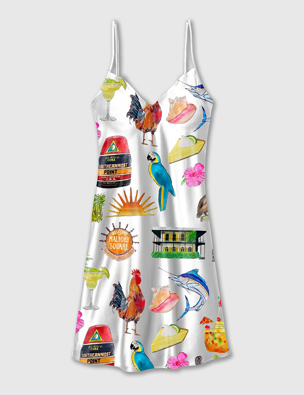  Women's Key West Florida Travel Camisole Satin Pajama Dress