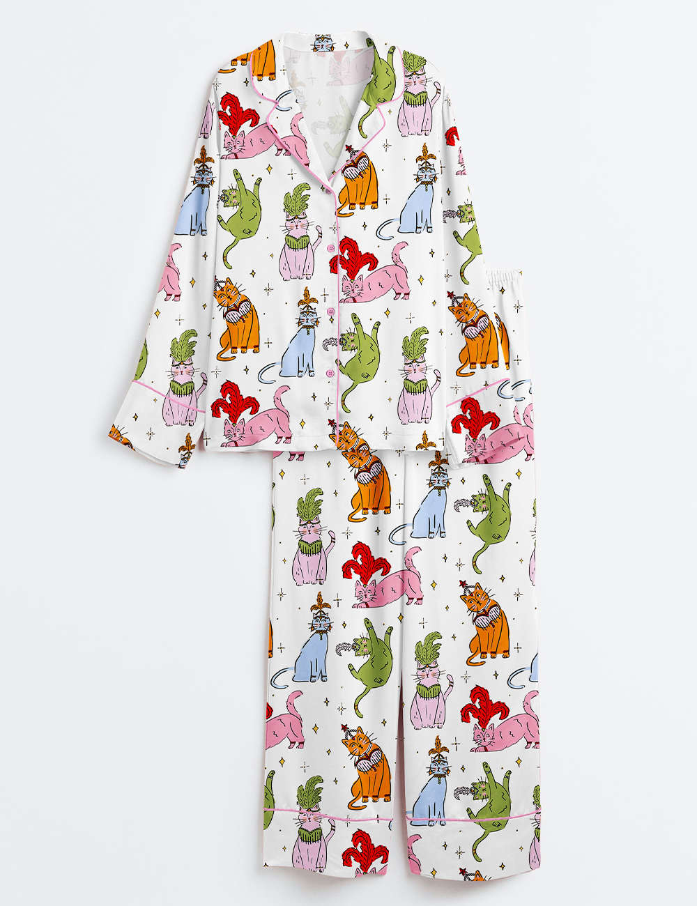 Women's The Life Of A Showgirl Showcats Long Sleeve Satin Pajama Set