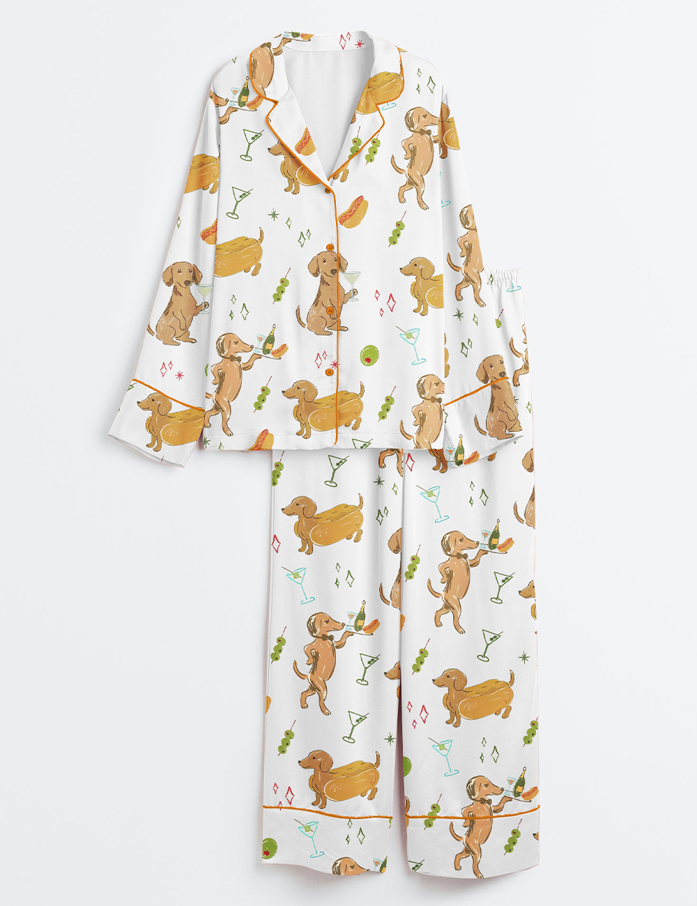 Women's Tinis And Weenies Bachelorette Party Martinis Hot Dogs Long Sleeve Satin Pajama Set