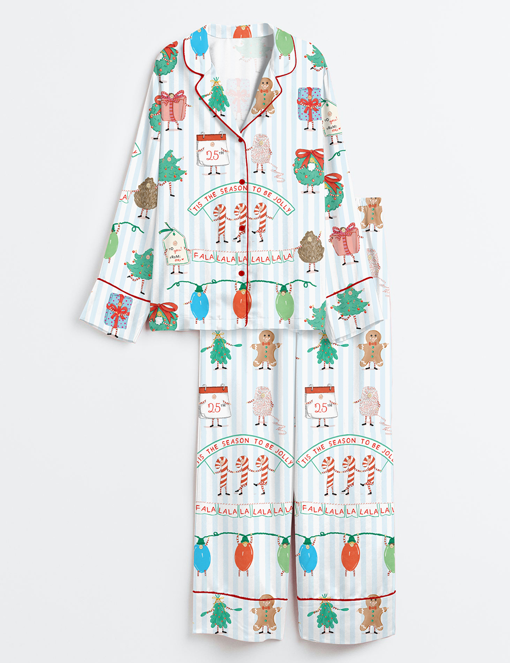 Women's Tis The Season To Be Jolly Christmas Festive Holiday Jolly Season Long Sleeve Satin Pajama Set