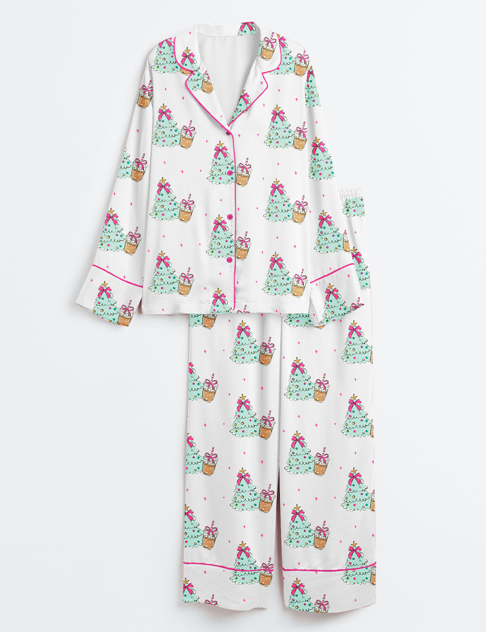 Women's To Be Jolly & Caffeinated Christmas Long Sleeve Silky Satin Pajama Set