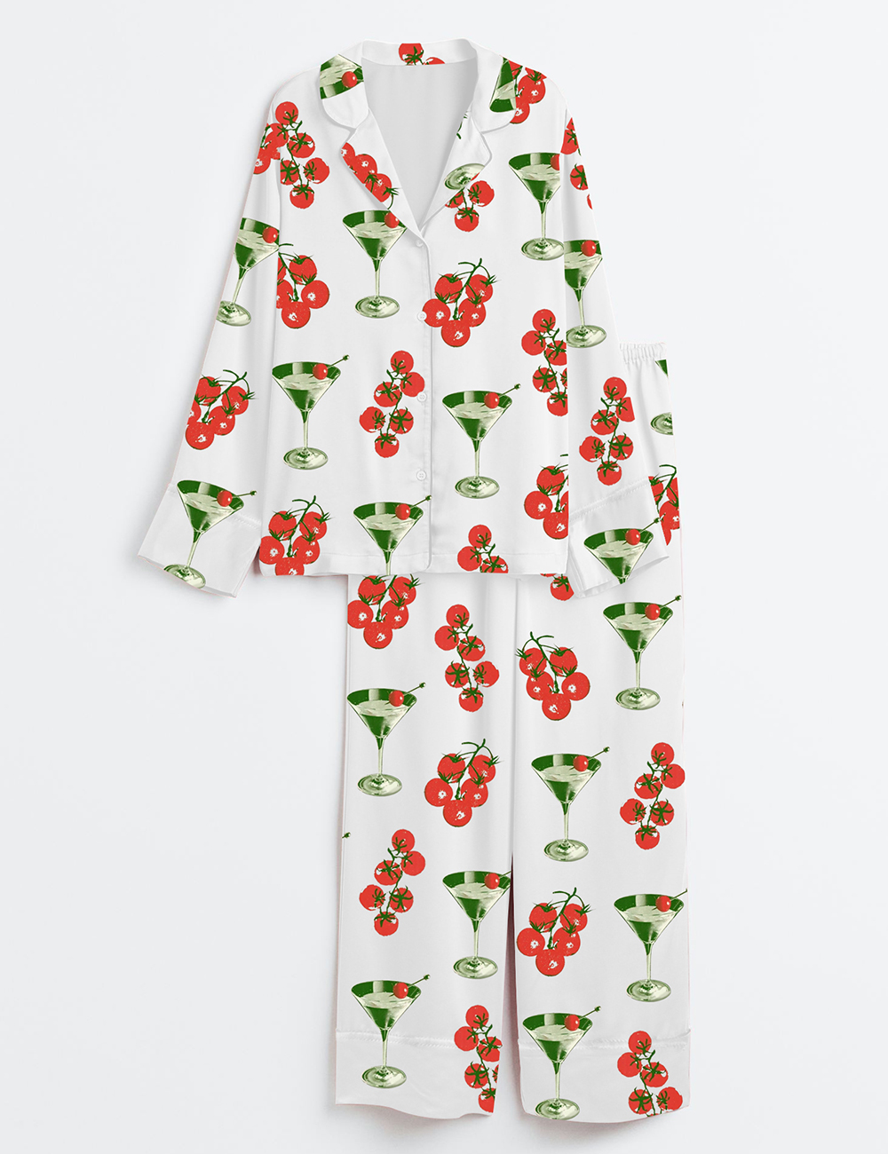 Women's Tomato Girl Summer Tomato Cocktail Long Sleeve Satin Pajama Set