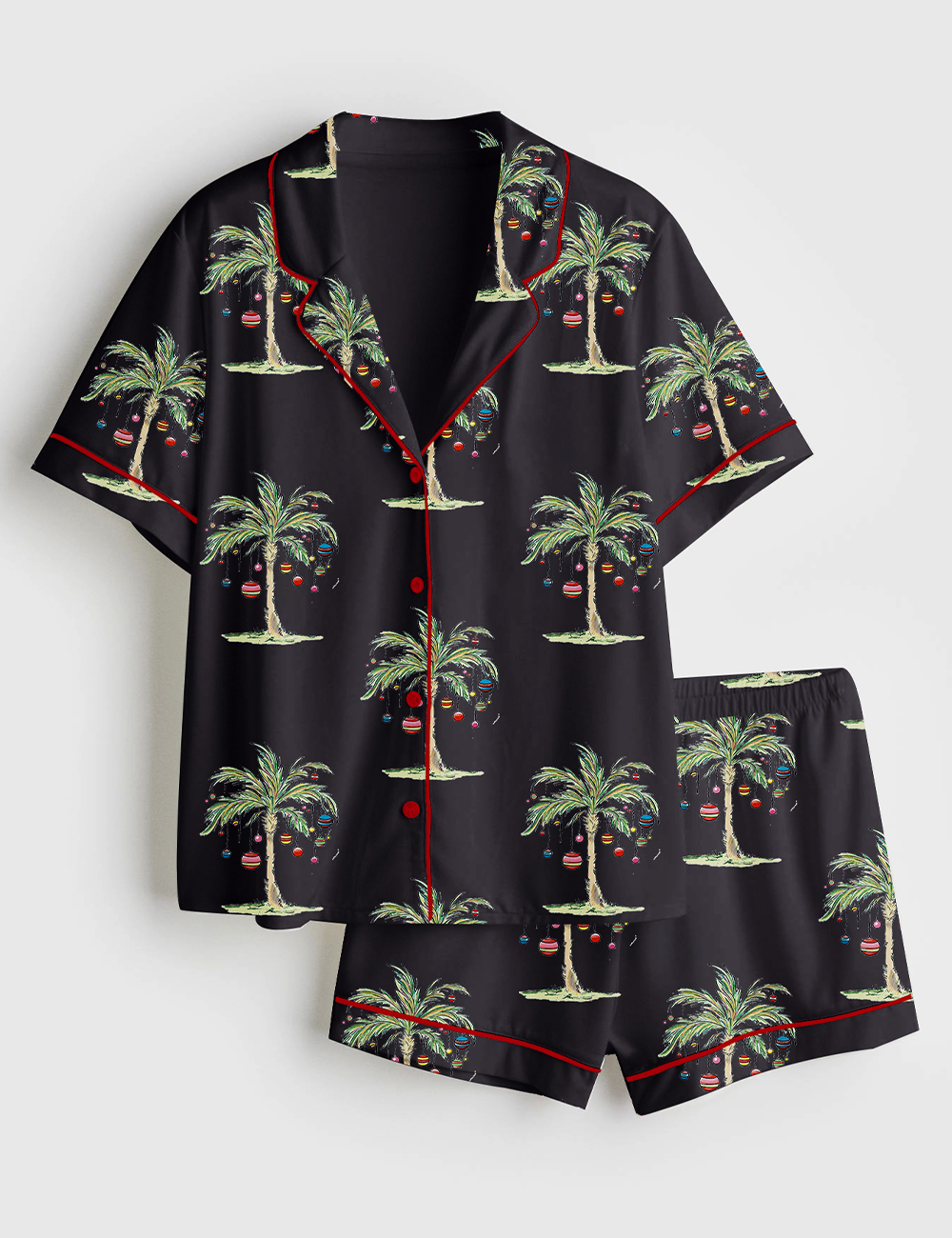 Alternative view of Women's Tropical Christmas Aloha Holiday Beach Santa In July Hawaiian Print Short Sleeve Satin Pajama Set