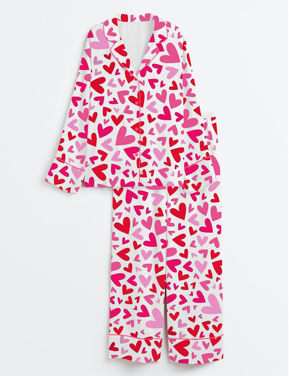 Women's Valentine Heart Long Sleeve Satin Pajama Set