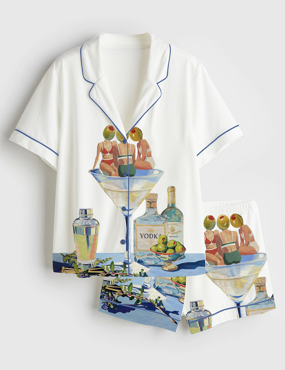 Alternative view of Women's Vintage Dirty Martini Bar Retro Cocktail Print Short Sleeve Satin Pajama Set