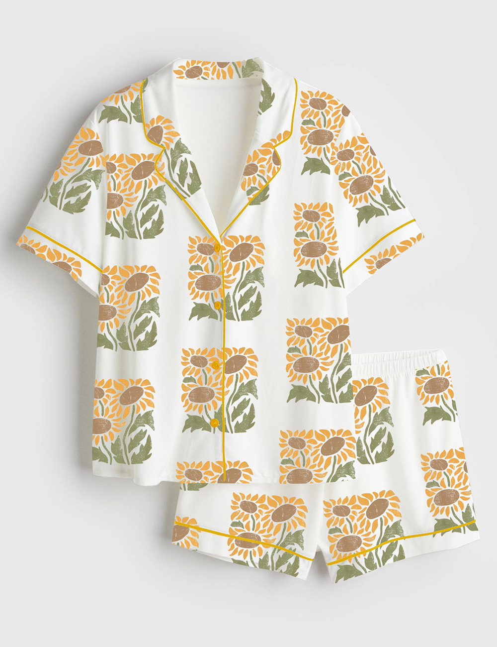 Women's Vintage Sunflower Wildflowers Short Sleeve Satin Pajama Set