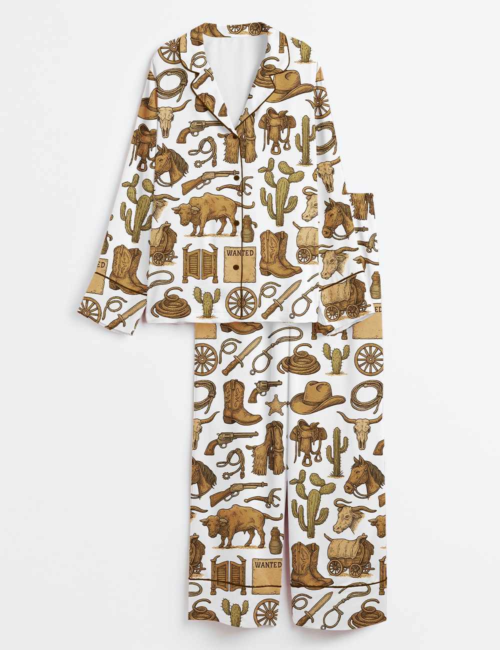 Women's Vintage Western Cowboy Long Sleeve Satin Pajama Set