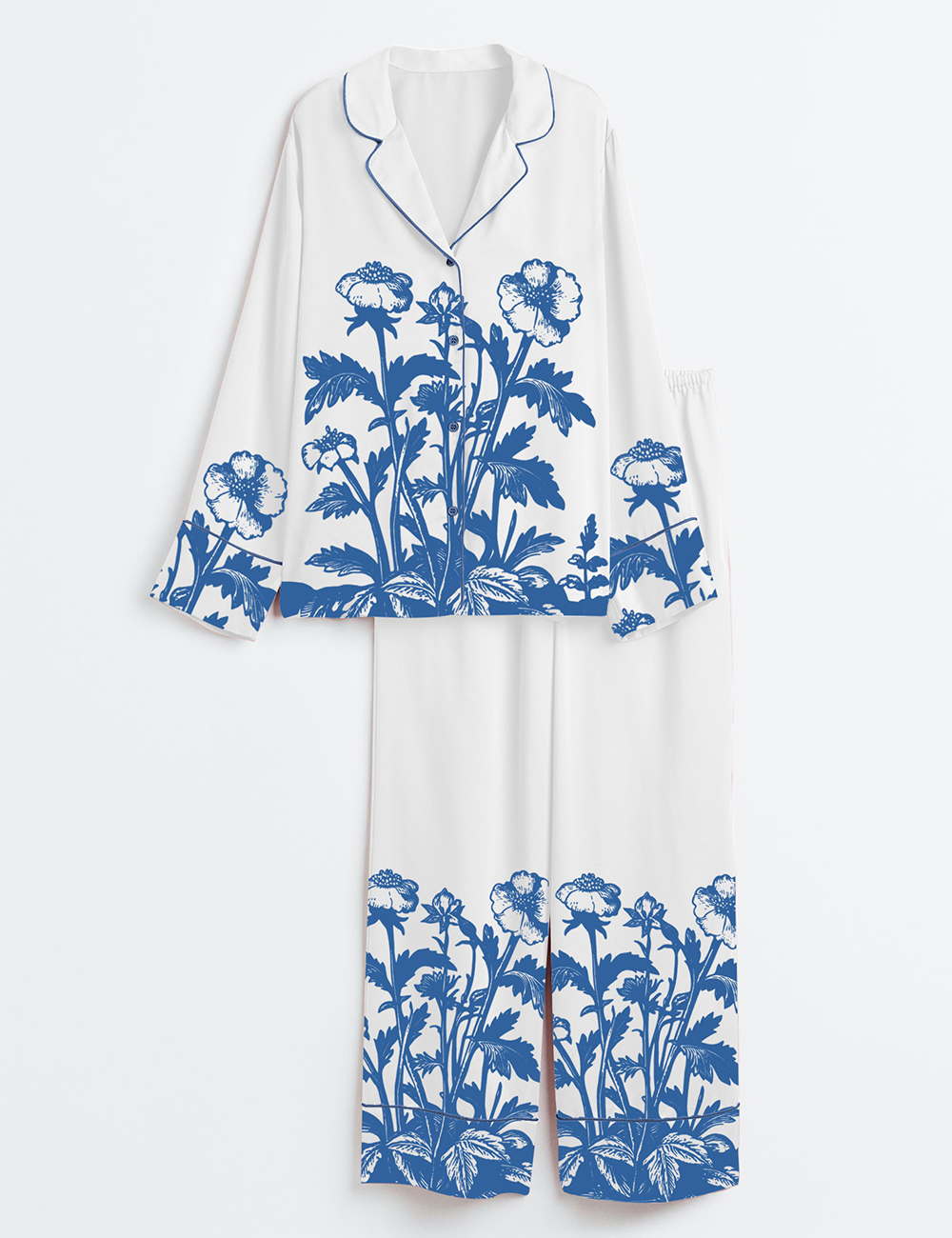 Women's Vintage Wildflowers 90s Retro Flowers Art Print Long Sleeve Satin Pajama Set