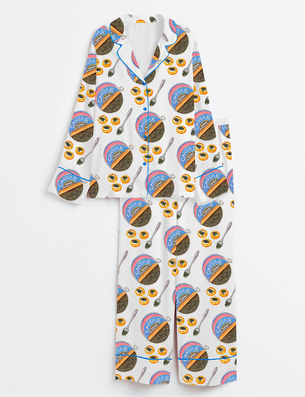 Women's Watercolor Caviar Art Print Long Sleeve Satin Pajama Set