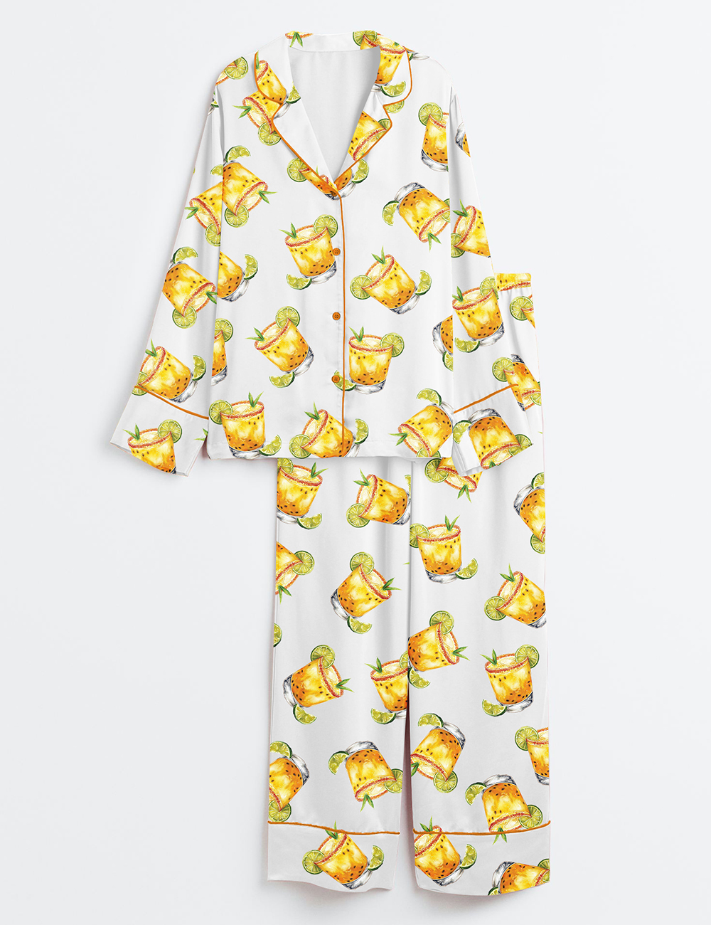 Women's Watercolor Passion Fruit Margarita Alcohol Drink Long Sleeve Satin Pajama Set