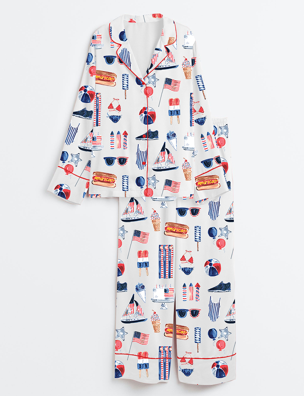 Women's Watercolor Patriotic 4th Of July Long Sleeve Satin Pajama Set