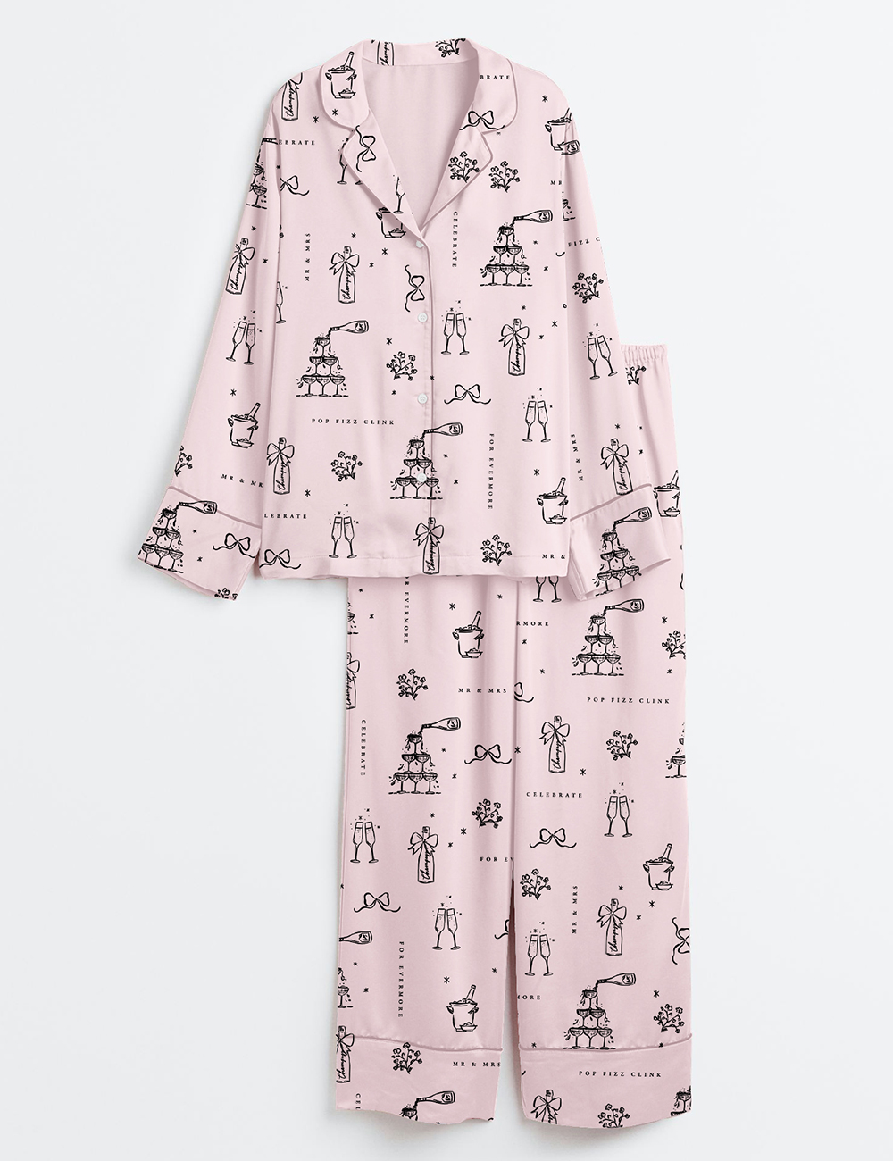 Women's Wedding Bridal And Champagne Long Sleeve Satin Pajama Set