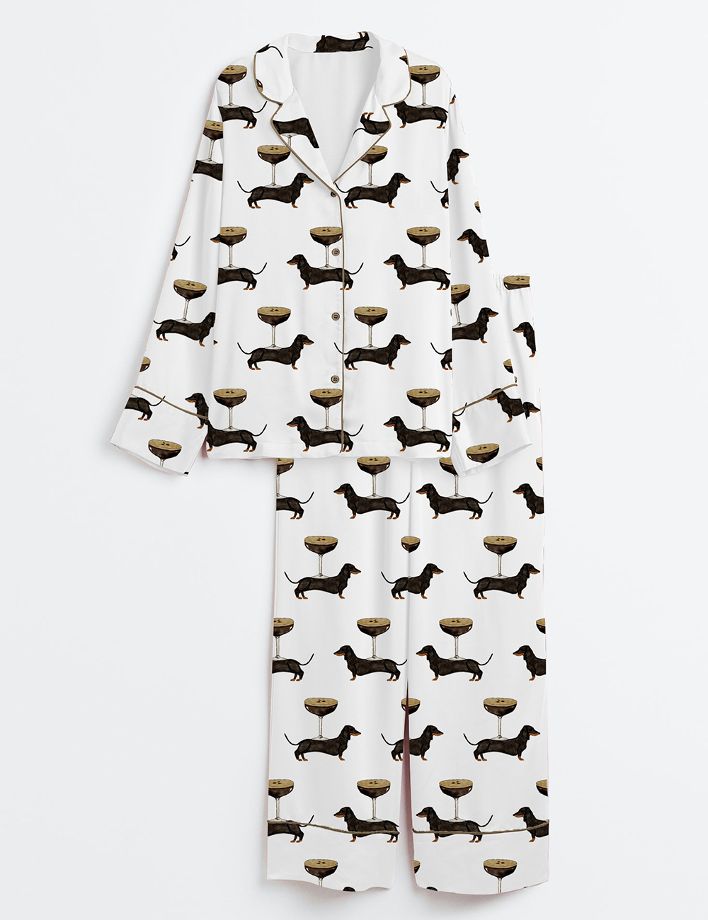 Women's Weenies And Espresso Martinis Bachelorette Daschund Weiner Dog Weekend Hen Party Long Sleeve Satin Pajama Set