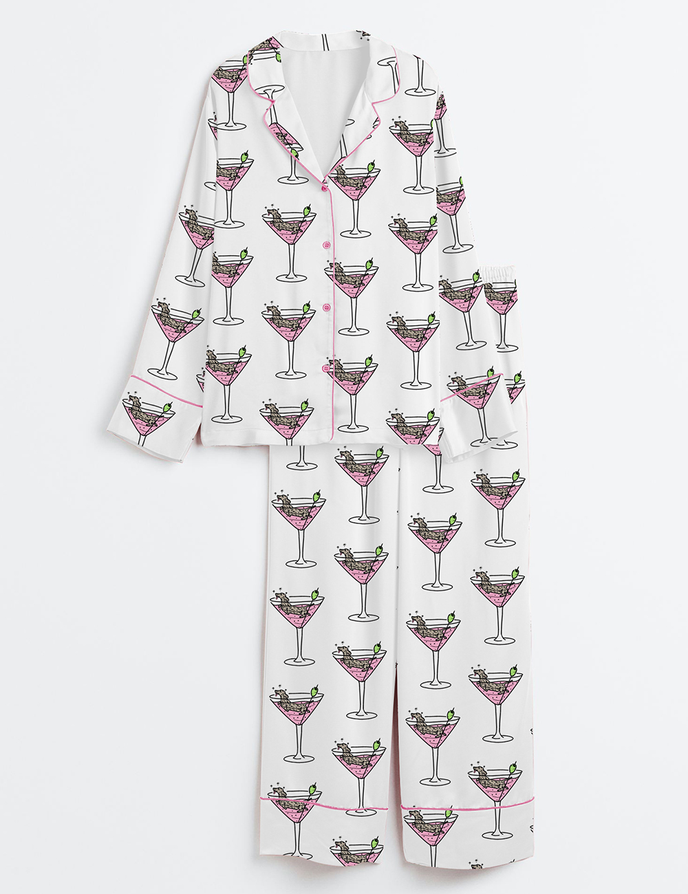 Women's Weenies Martinis Dachshund Long Sleeve Satin Pajama Set