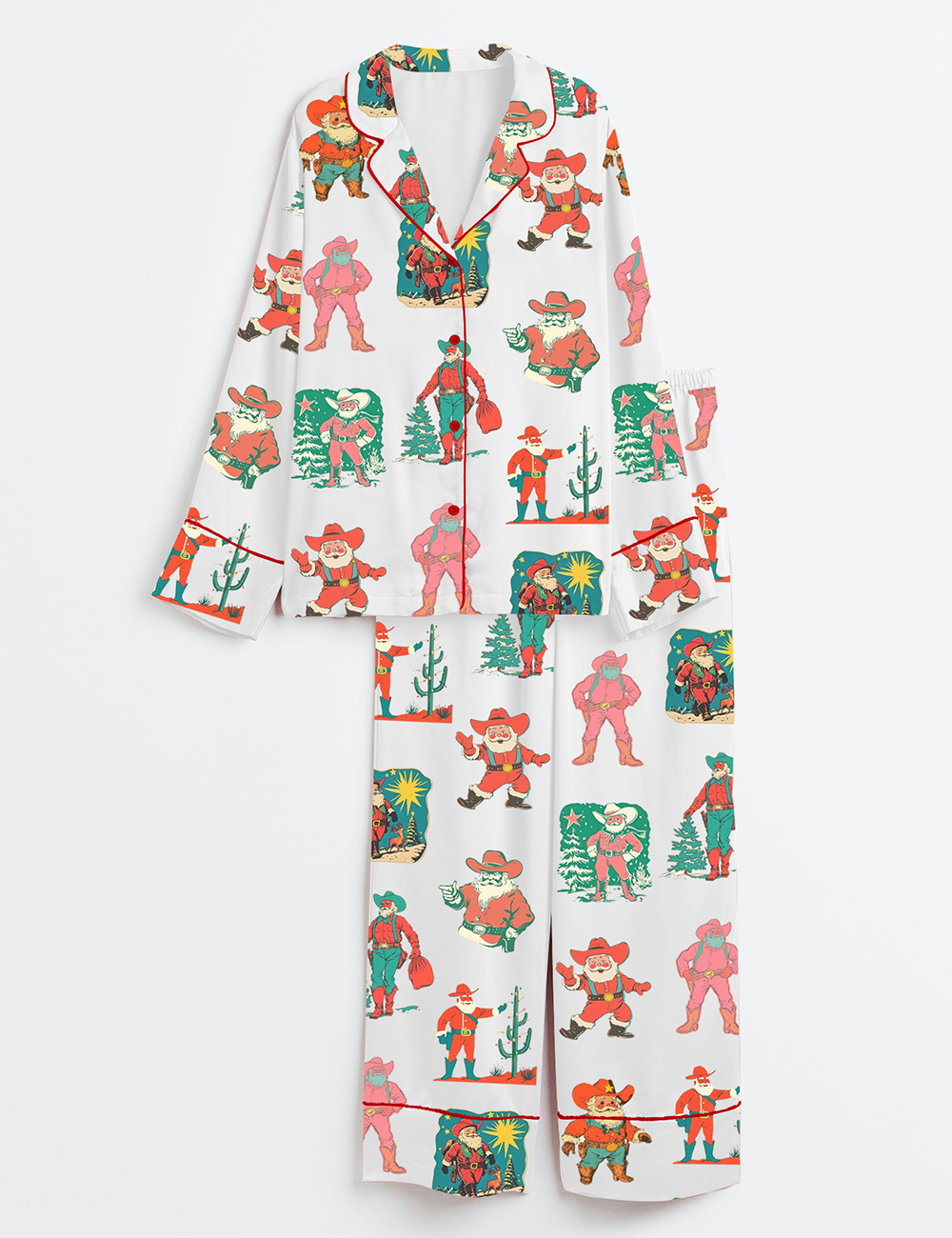 Women's Western Christmas Santa Long Sleeve Satin Pajama Set