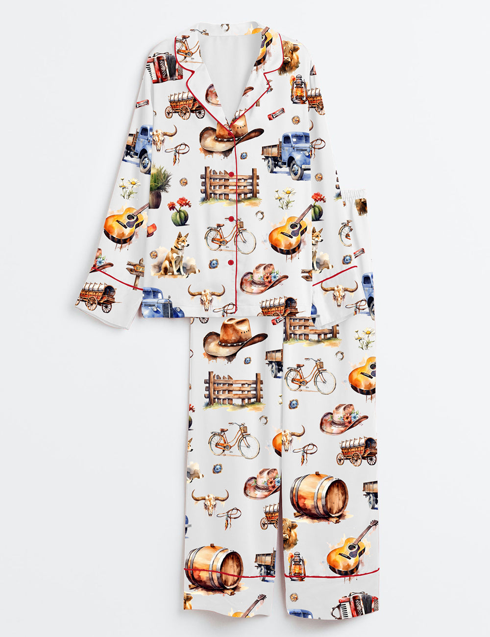 Women's Western Collection Long Sleeve Satin Pajama Set