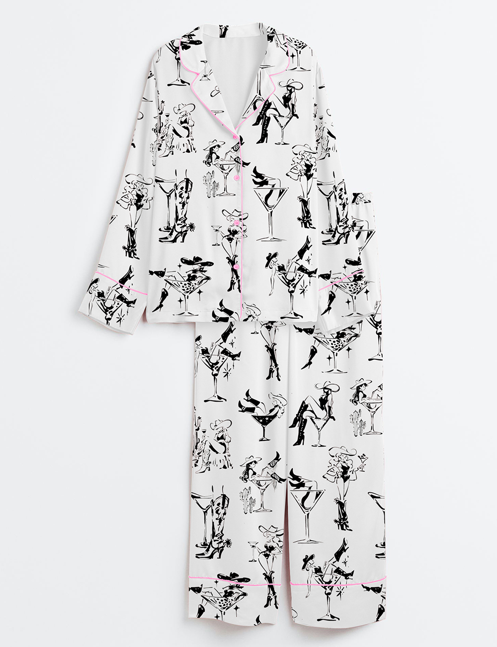 Women's Western Cowgirl Cocktail Long Sleeve Satin Pajama Set