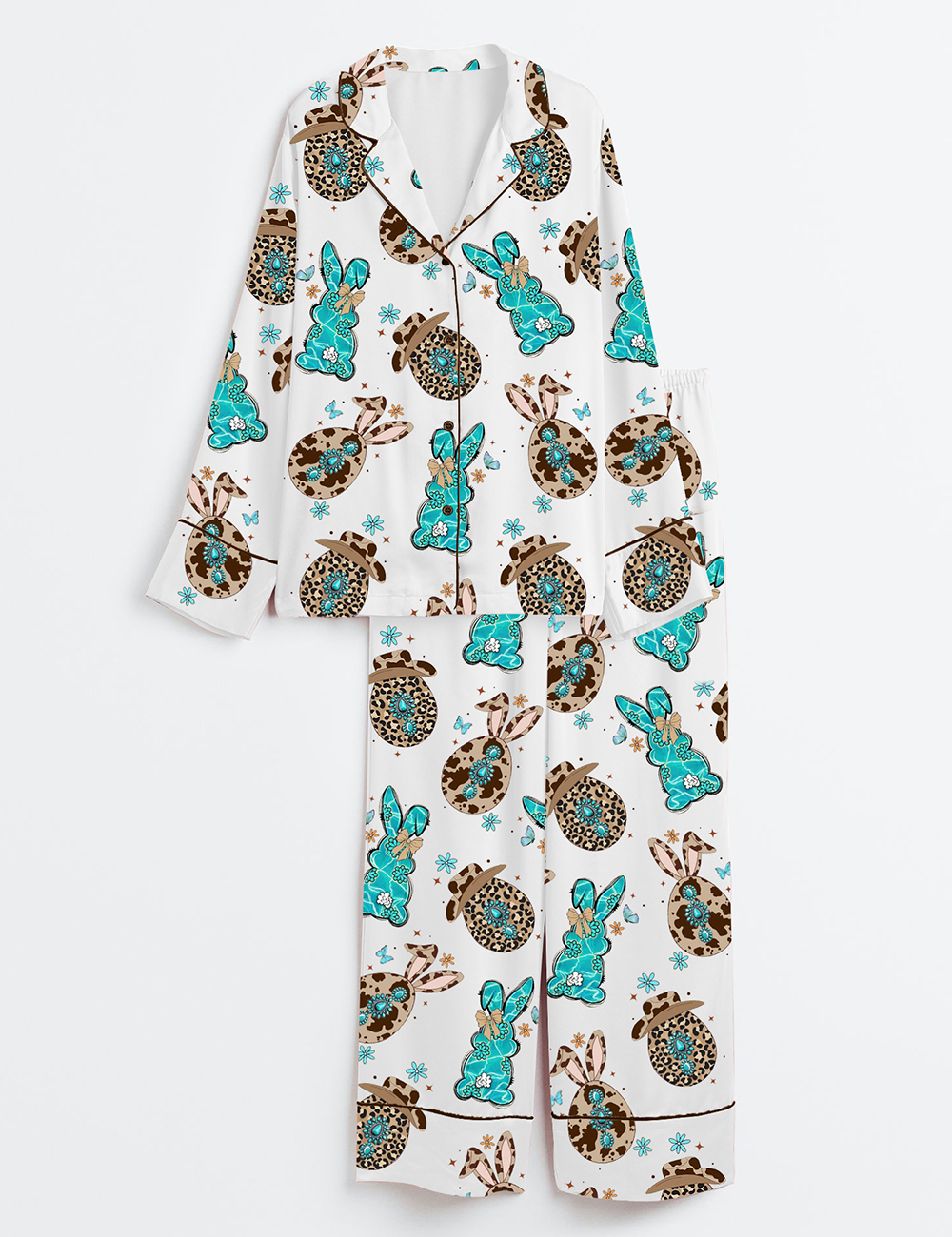 Women's Western Cowgirl EasterÂ Bunny Long Sleeve Satin Pajama Set