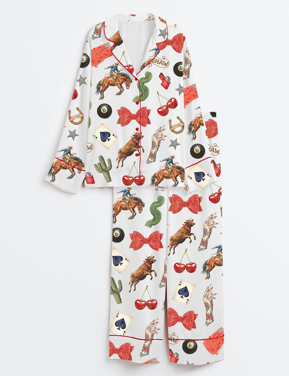 Women's Western Cowgirl Long Sleeve Satin Pajama Set