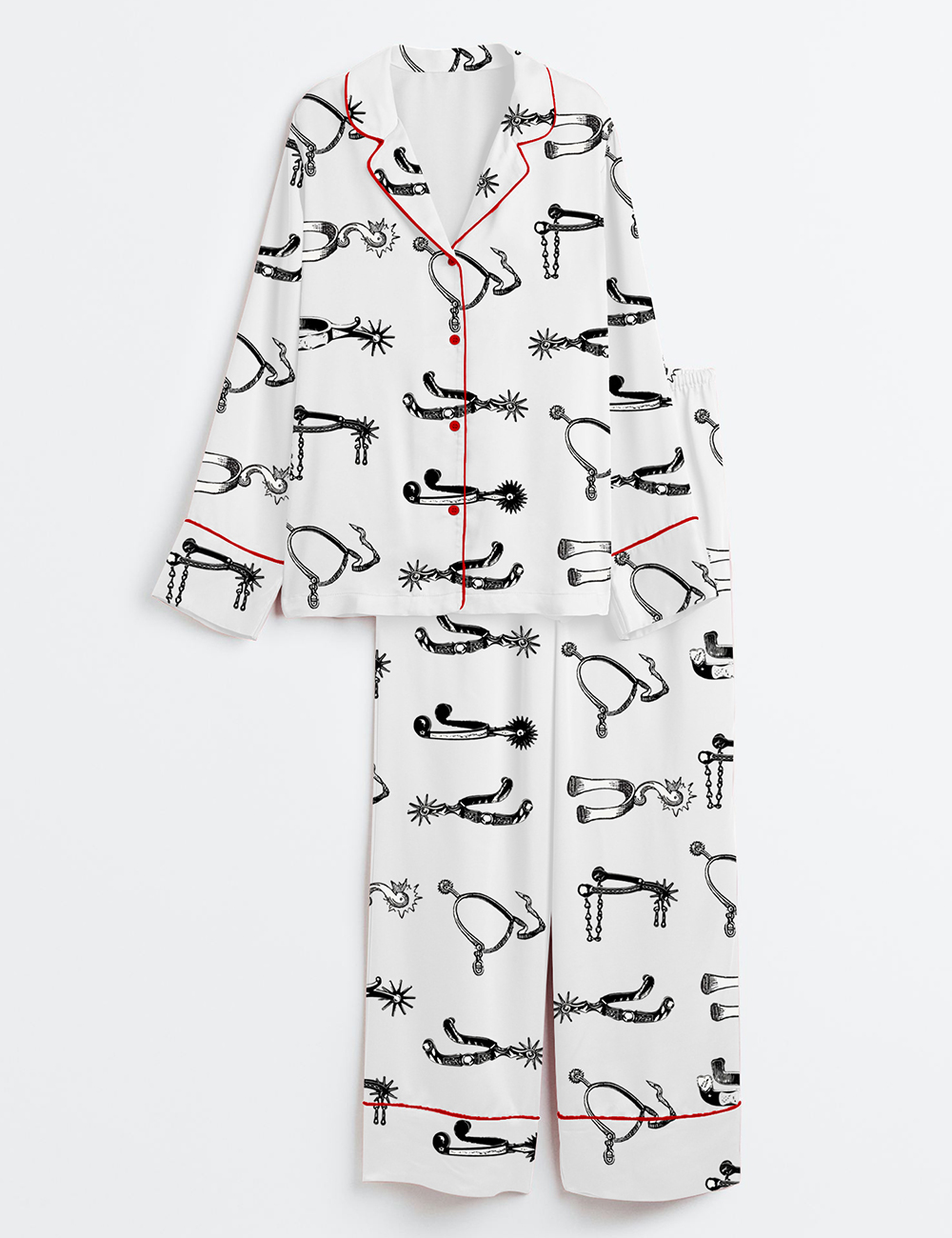 Women's Western Farmer Vintage Cowboy Rodeo Spurs Long Sleeve Satin Pajama Set