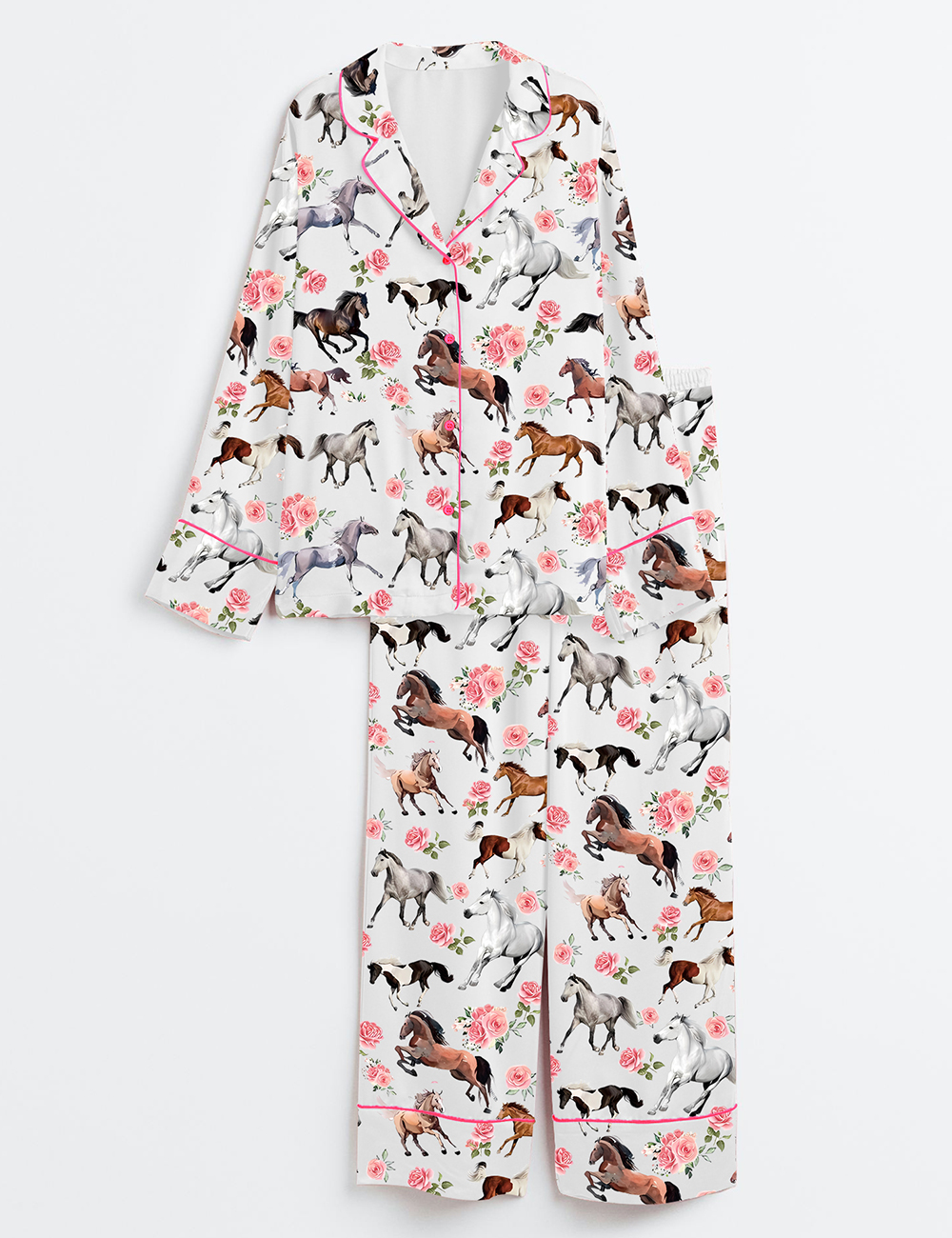 Women's Western Kentucky Derby 151st Run For The Roses Horse Racing Lover Print Long Sleeve Satin Pajama Set