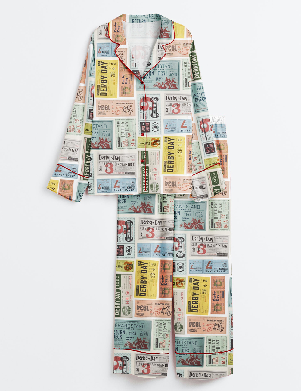 Women's Western Kentucky Derby Day Vintage Tickets 151st Run For The HorseÂ Print Long Sleeve Satin Pajama Set