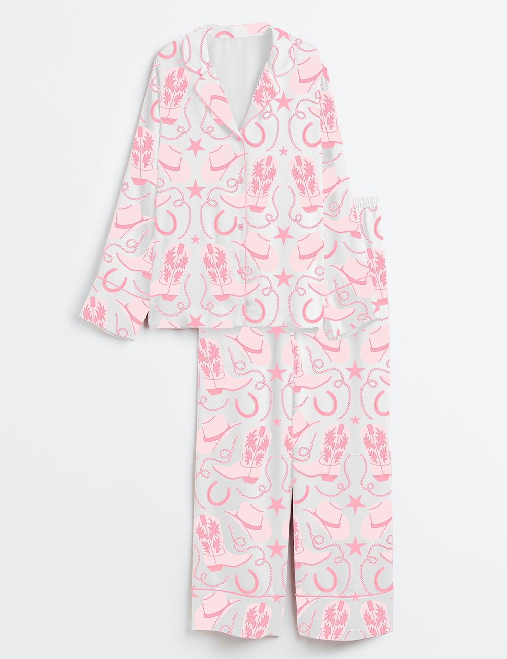 Women's Western Style Cowboy Long Sleeve Satin Pajama Set