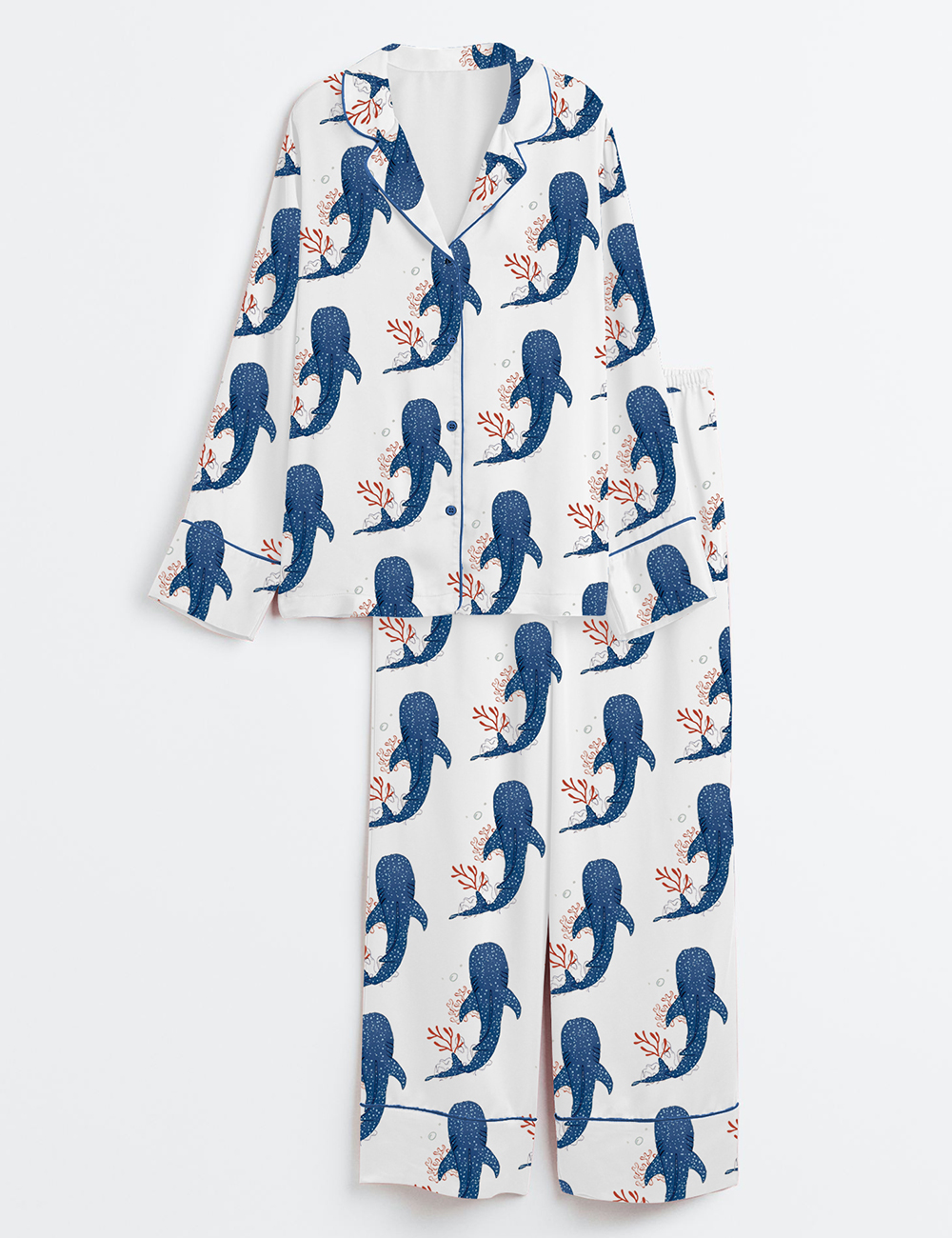 Women's Whale Ocean Coconut Girl Jesus Beach Long Sleeve Satin Pajama Set