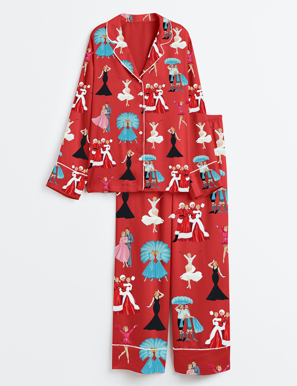 Women's White Christmas Movie Long Sleeve Satin Pajama SetÂ 