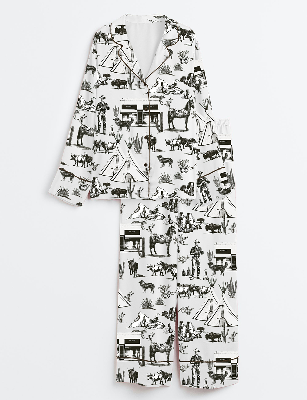 Women's Wild West Adventure Western Cowgirl Print Long Sleeve Satin Pajama Set