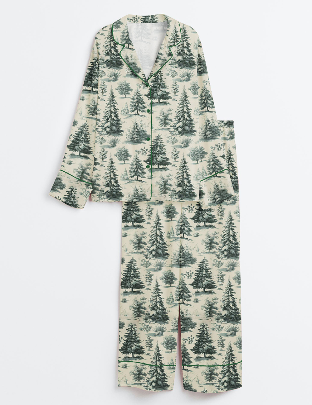 Women's Woodland Toile Christmas Rustic Vintage Christmas Long Sleeve Satin Pajama Set