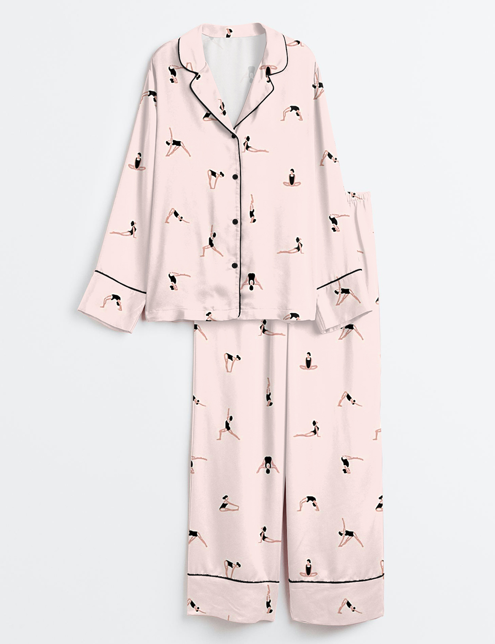 Women's Yoga Sports Pink Long Sleeve Satin Pajama Set