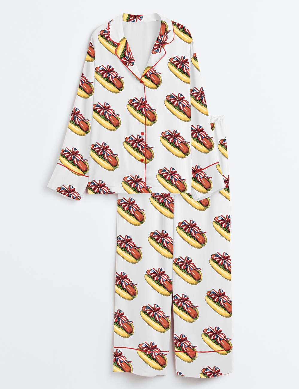 Women's You Look Like The 4th Of July Hot Dog Long Sleeve Satin Pajama Set