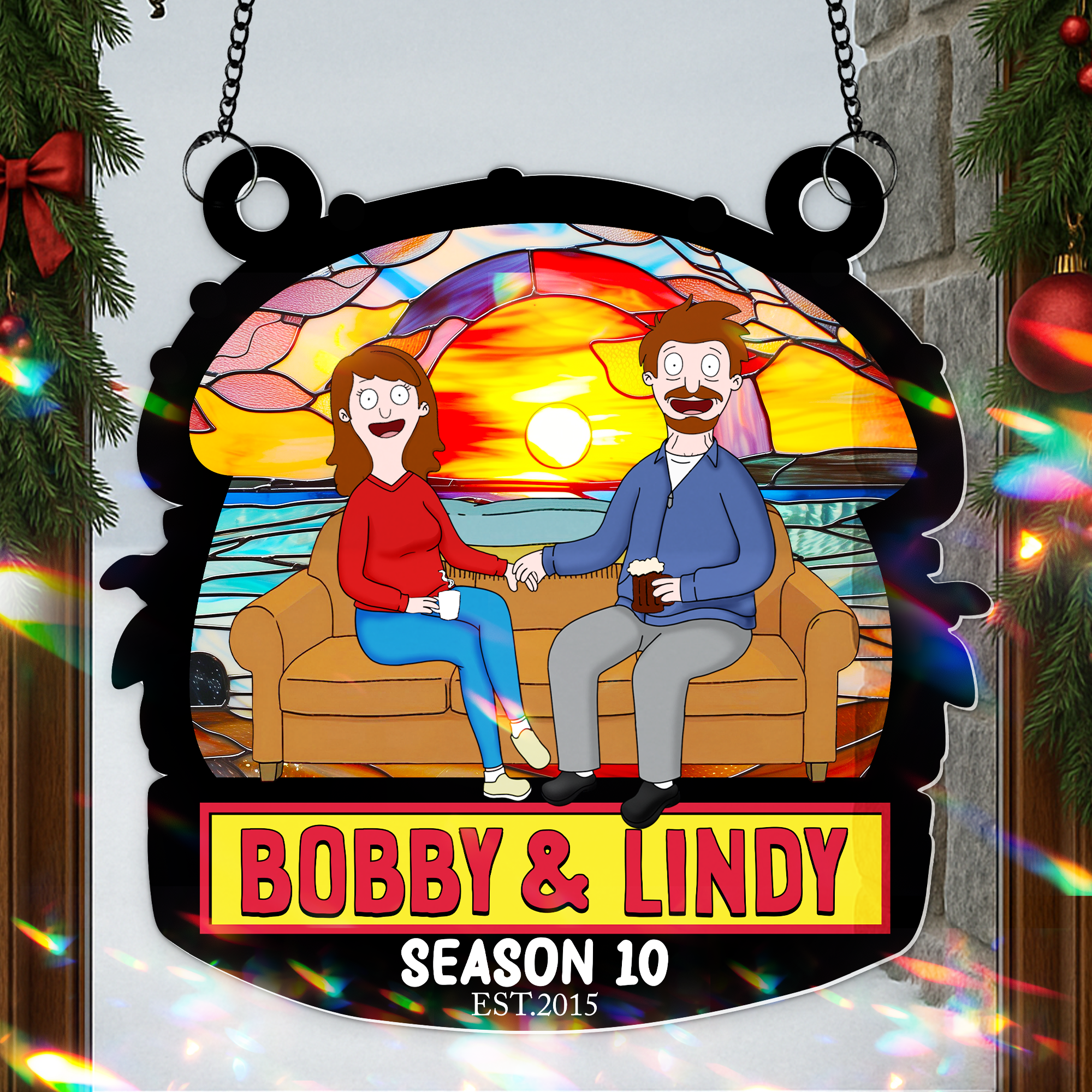 Alternative view of You And Me, Seasons Series - Personalized Christmas Suncatcher Ornament - Burger Couple Ornament