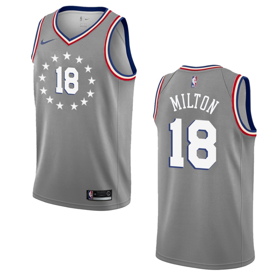 2019-20 Men Philadelphia 76ers #18 Shake Milton City Edition Swingman Jersey - Gray