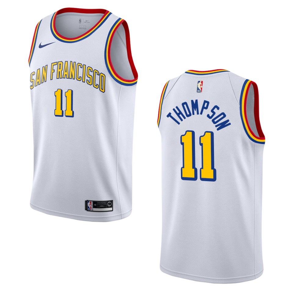 2019-20 Men's Golden State Warriors #11 Klay Thompson Hardwood Classics Swingman Jersey - White