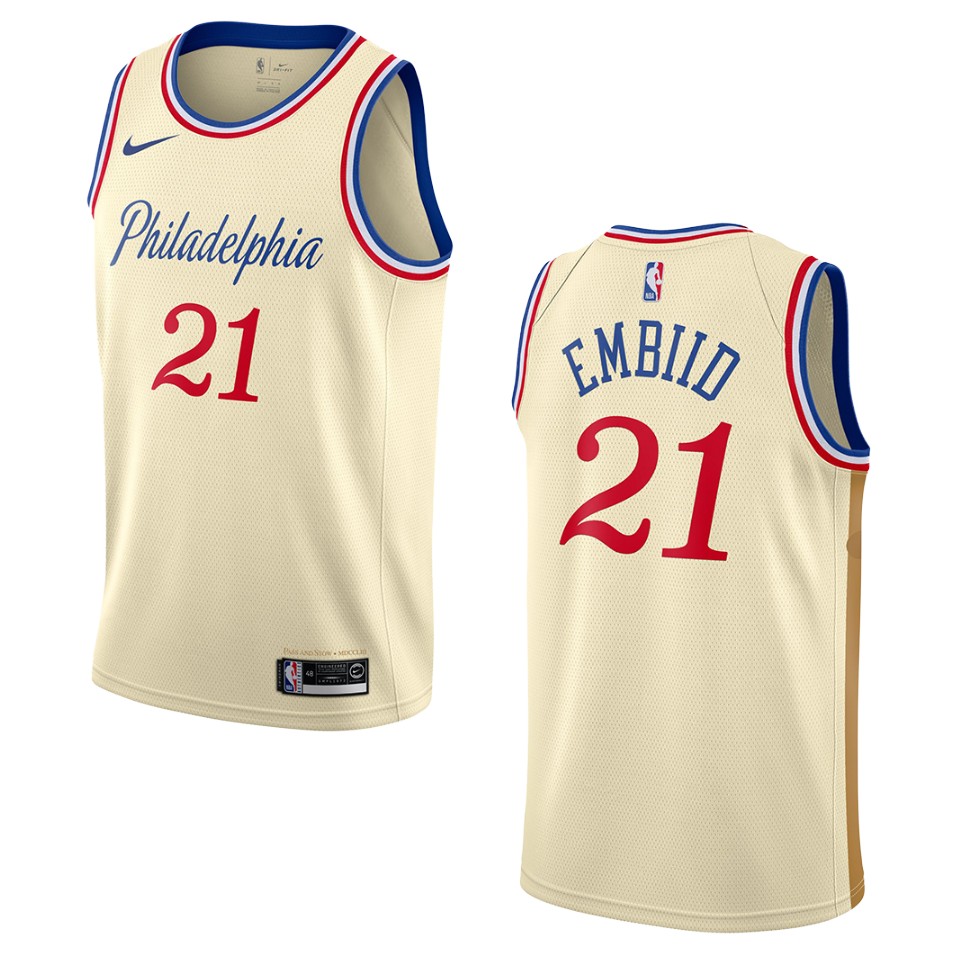 2019-20 Men's Philadelphia 76ers #21 Joel Embiid City Swingman Jersey - Cream White