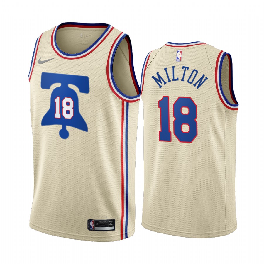 2020-21 Philadelphia 76ers Shake Milton Earned Edition Cream #18 Jersey