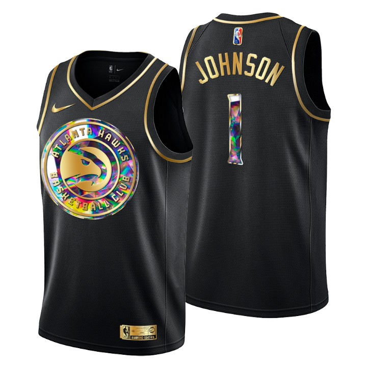 2021-22 Atlanta Hawks Jalen Johnson #1 Golden Edition Diamond Logo Black Swingman Jersey