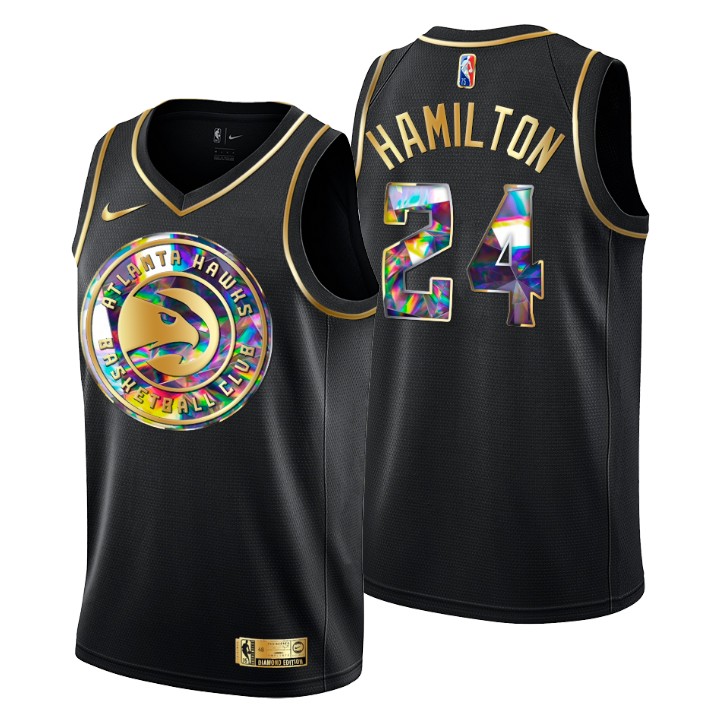 2021-22 Atlanta Hawks Johnny Hamilton #24 Golden Edition Diamond Logo Black Swingman Jersey