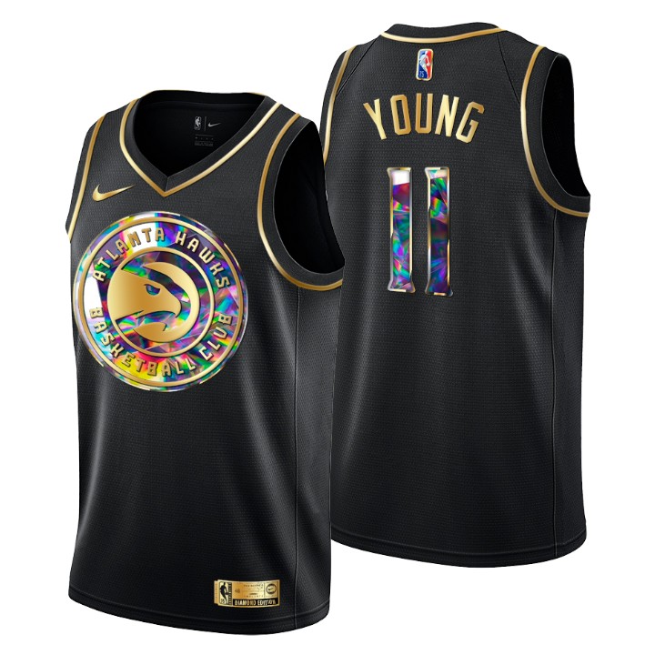 2021-22 Atlanta Hawks Trae Young #11 Golden Edition Diamond Logo Black Swingman Jersey