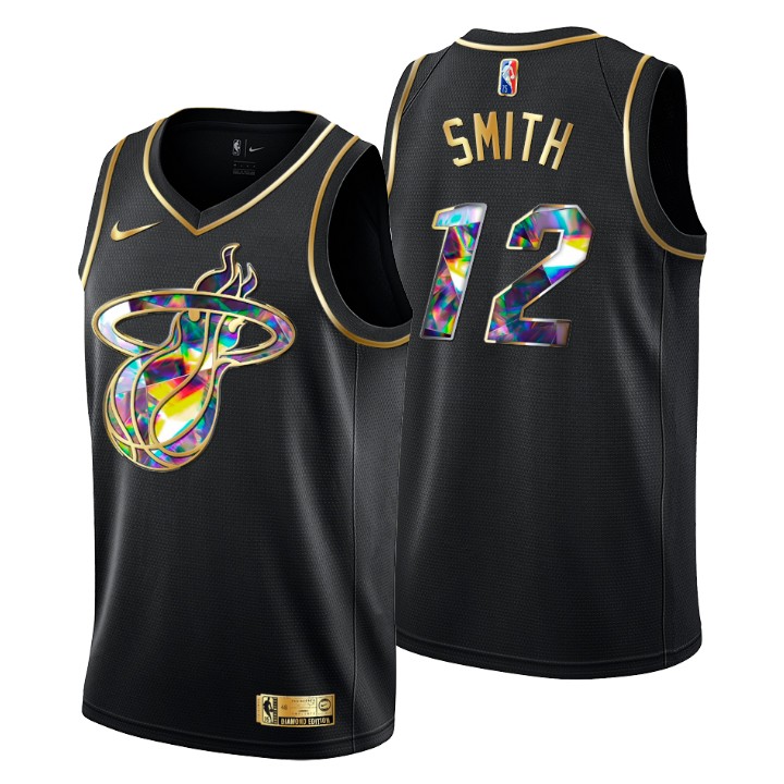 2021-22 Miami Heat Dru Smith #12 Golden Edition Diamond Logo Black Swingman Jersey