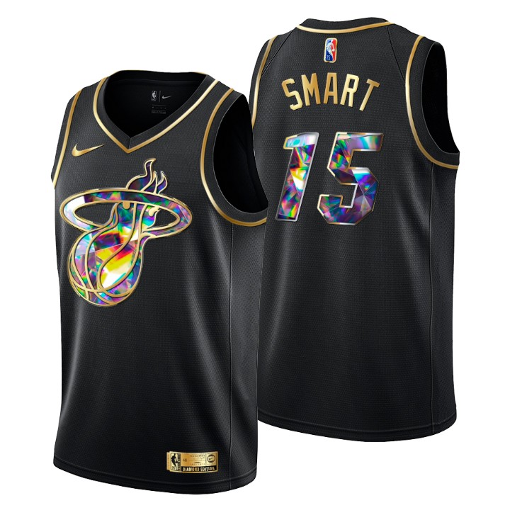 2021-22 Miami Heat Javonte Smart #15 Golden Edition Diamond Logo Black Swingman Jersey