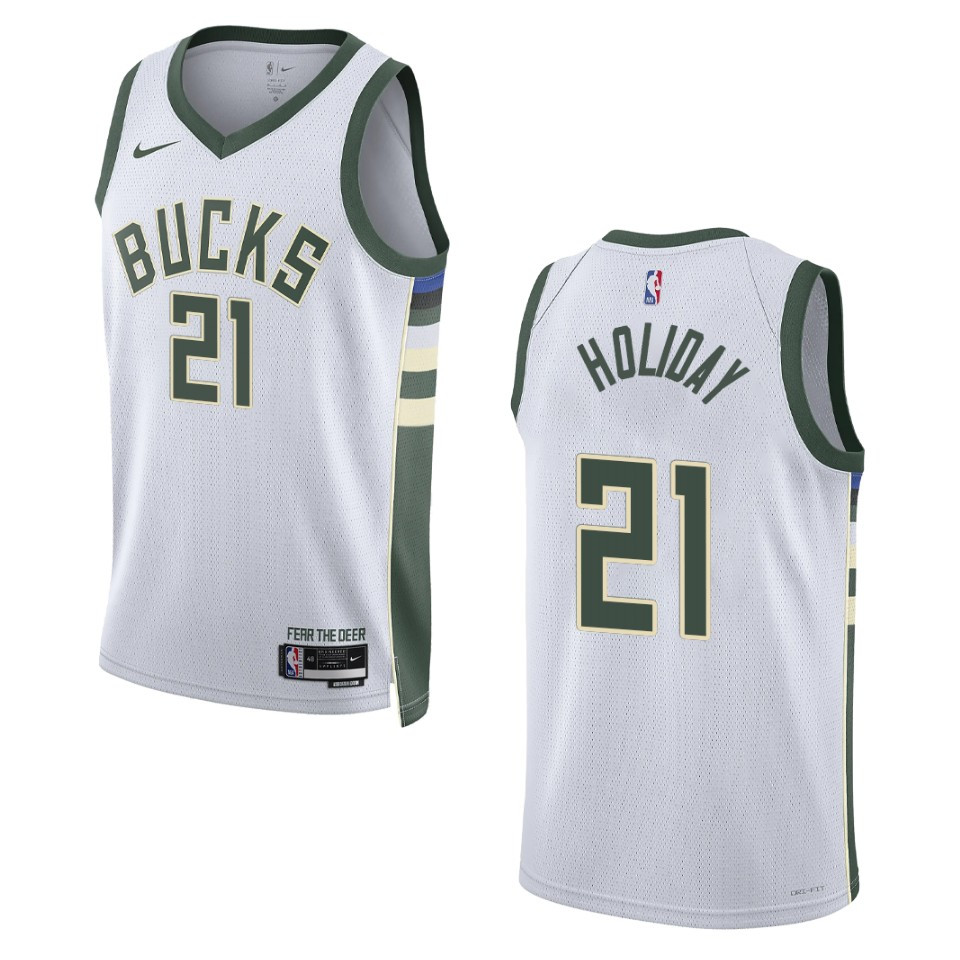 2022-23 Association Edition Milwaukee Bucks Jrue Holiday White Swingman Jersey