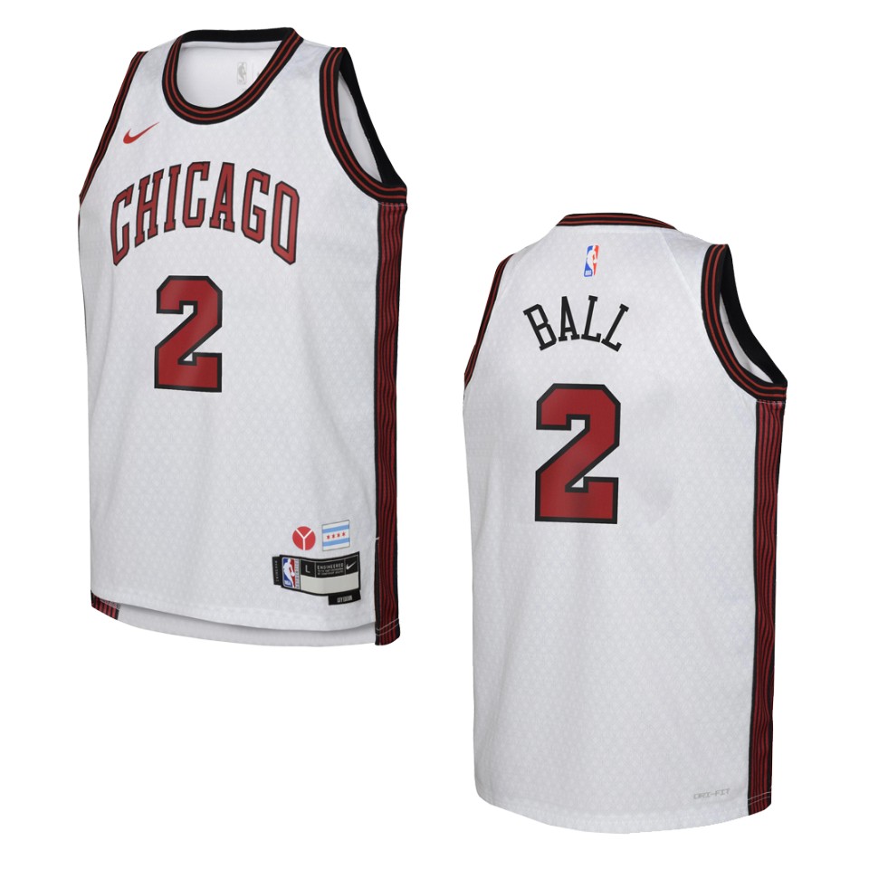 2022-23 Chicago Bulls Youth City Edition Lonzo Ball White Jersey